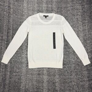 Banana Republic Women XS White Knit Sweater Crew Neck Long Sleeve Perforated NEW